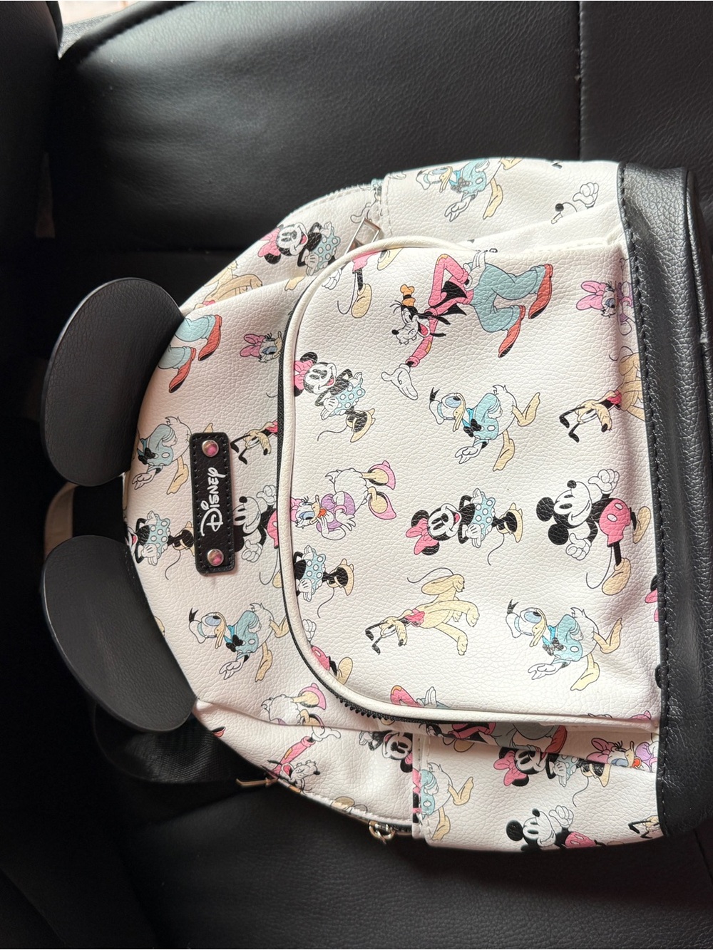 Disney White Minnie, Mickey & Friends Pattern Backpack with Black Ears